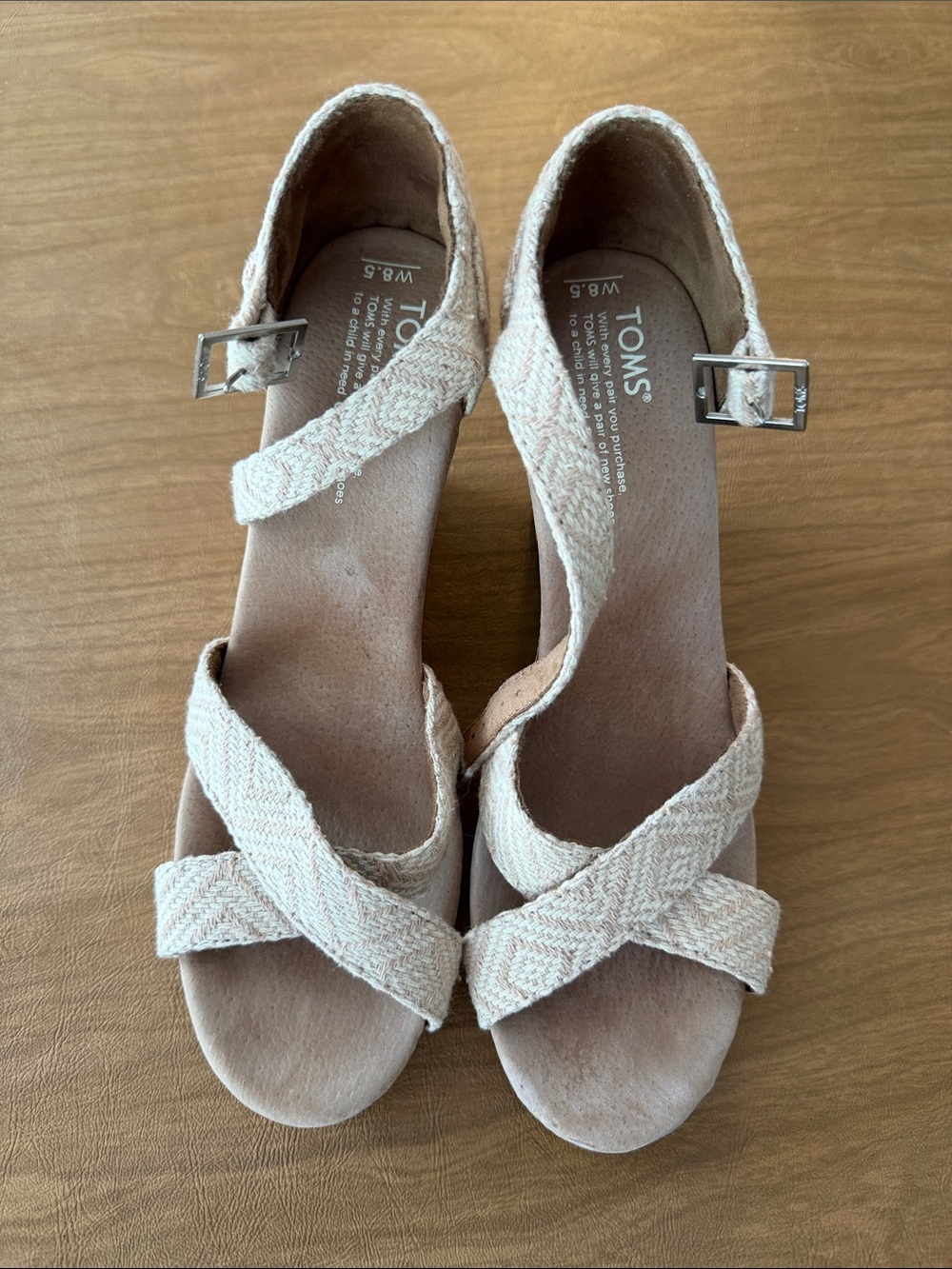 TOMS Women's Cream Braided Wedge Sandals with Ankle Buckle